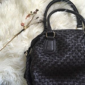Woven soft faux leather satchel bag